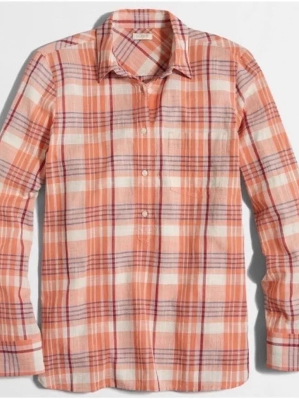 J. Crew Orange Plaid Women's Gauzy Popover Top